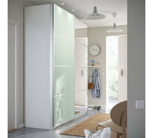 Drzwi przesuwne, aluminium 2str/jasnozielony lustro MEHAMN/AULI 695.521.93