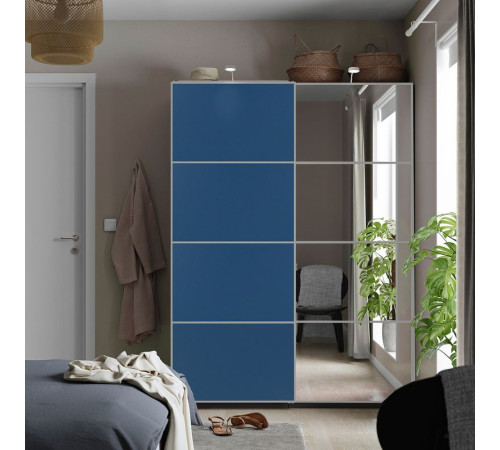 Drzwi przesuwne, aluminium lustro/2str niebieski AULI / MEHAMN 696.157.89
