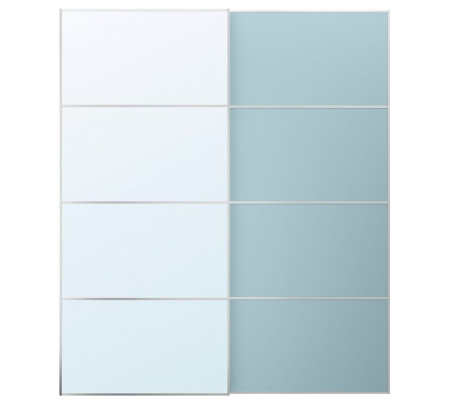Drzwi przesuwne, aluminium 2str/jasnoniebieski lustro MEHAMN/AULI 895.521.87