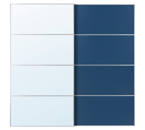 Drzwi przesuwne, aluminium lustro/2str niebieski AULI / MEHAMN 896.157.93