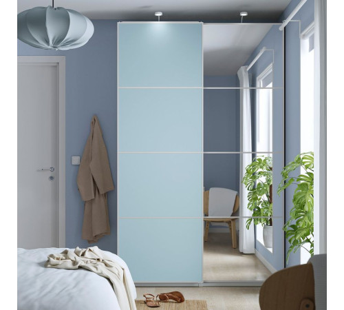 Drzwi przesuwne, aluminium 2str/jasnoniebieski lustro MEHAMN/AULI 995.521.82