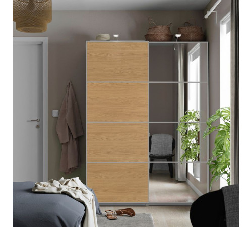 Drzwi przesuwne, aluminium lustro/2str imit. dębu AULI / MEHAMN 996.157.97