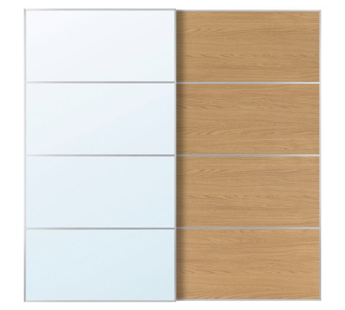 Drzwi przesuwne, aluminium lustro/2str imit. dębu AULI / MEHAMN 996.158.01