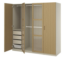 Kombinacja szafy, szarobeżowy/okl dęb szkło PAX / TONSTAD 095.498.63