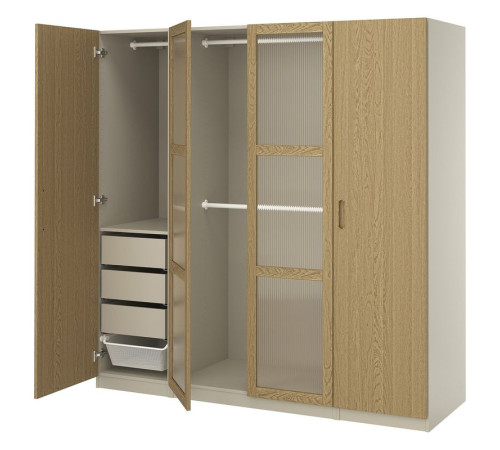 Kombinacja szafy, szarobeżowy/okl dęb szkło PAX / TONSTAD 095.498.63