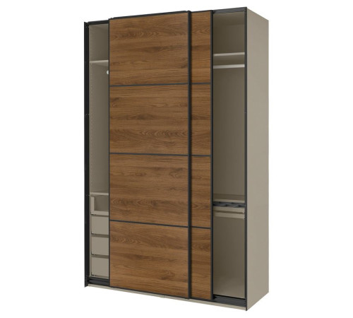 Szafa z przesuwanymi drzwiami, szarobeżowy czarny/2str orzech PAX / MEHAMN 096.087.63