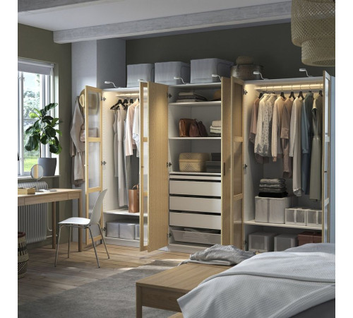 Kombinacja szafy, biały/okl dęb szkło PAX / TONSTAD 395.499.08