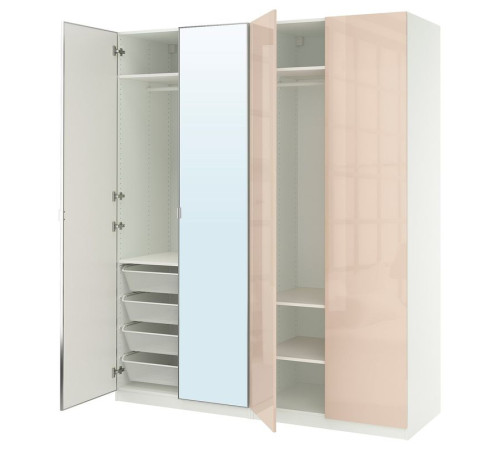 Kombinacja szafy, biały połysk/jasnopomarańczowy lustro PAX / FARDAL/ÅHEIM 495.966.97