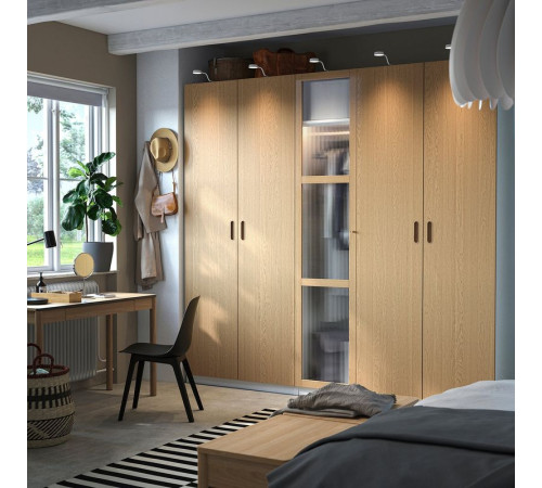 Kombinacja szafy, biały/okl dęb szkło PAX / TONSTAD 595.512.69