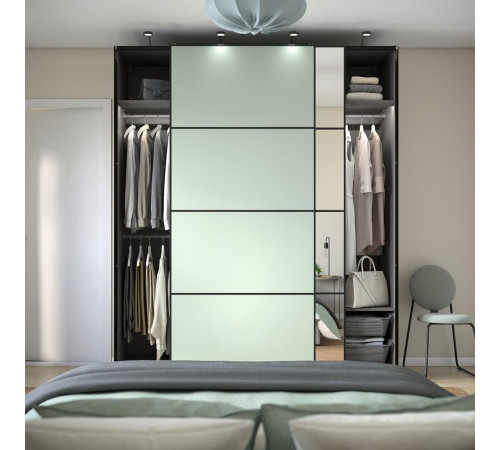 Szafa z przesuwanymi drzwiami, ciemnoszary 2str/jasnozielony lustro PAX / MEHAMN/AULI 595.517.21