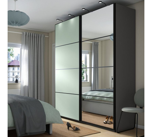 Szafa z przesuwanymi drzwiami, ciemnoszary 2str/jasnozielony lustro PAX / MEHAMN/AULI 595.517.21