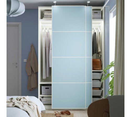 Szafa z przesuwanymi drzwiami, biały/2str jasnoniebieski PAX / MEHAMN 695.516.93