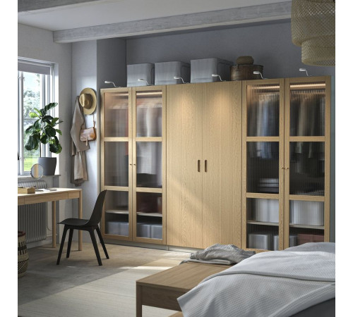 Kombinacja szafy, szarobeżowy/okl dęb szkło PAX / TONSTAD 795.499.25