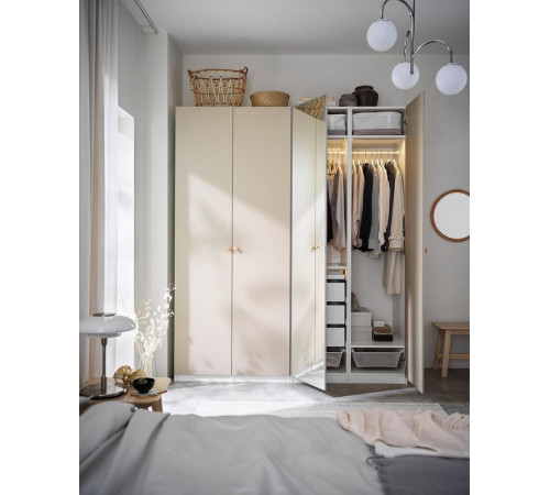 Kombinacja szafy, biały/szarobeżowy lustro PAX / REINSVOLL/ÅHEIM 893.856.07