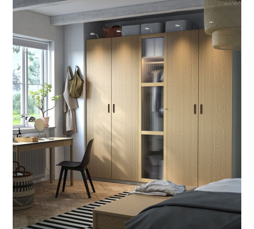Kombinacja szafy, szarobeżowy/okl dęb szkło PAX / TONSTAD 895.512.63