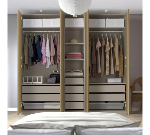 Kombinacja szafy, szarobeżowy/imit. dębu PAX / STORKLINTA 895.628.98