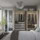 Kombinacja szafy, szarobeżowy połysk/jasnopomarańczowy lustro PAX / FARDAL/ÅHEIM 895.967.04