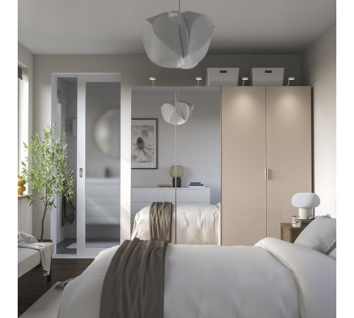 Kombinacja szafy, szarobeżowy połysk/jasnopomarańczowy lustro PAX / FARDAL/ÅHEIM 895.967.04