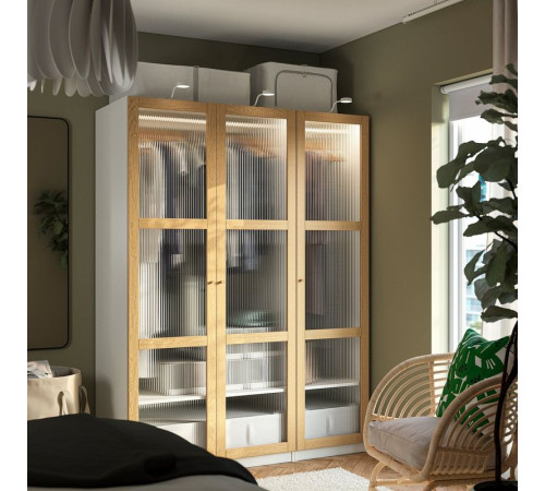 Kombinacja szafy, biały/okl dęb szkło PAX / TONSTAD 995.490.24
