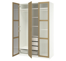 Kombinacja szafy, biały/okl dęb szkło PAX / TONSTAD 995.490.76