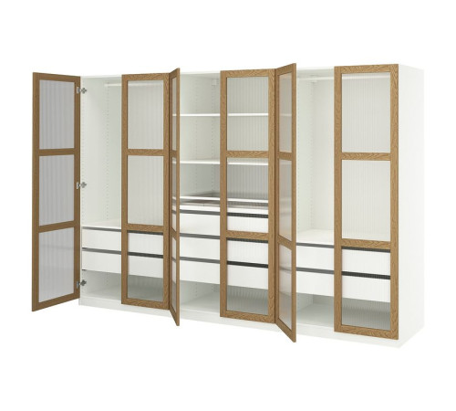 Kombinacja szafy, biały/okl dęb szkło PAX / TONSTAD 995.667.11