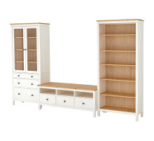 Szafka pod TV, biała bejca/jasnobrązowy szkło bezbarwne HEMNES 192.995.71