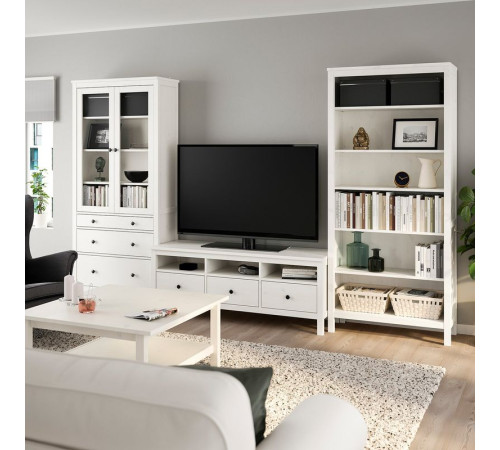 Szafka pod TV, biała bejca/szkło bezbarwne HEMNES 392.995.65