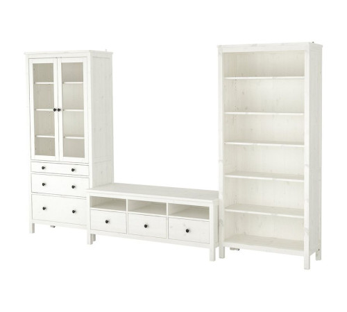 Szafka pod TV, biała bejca/szkło bezbarwne HEMNES 392.995.65