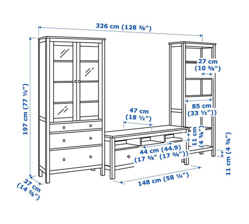 Szafka pod TV, biała bejca/szkło bezbarwne HEMNES 392.995.65