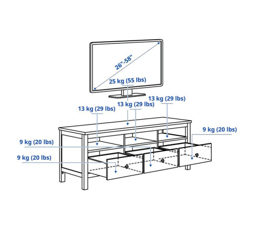 Szafka pod TV, biała bejca/szkło bezbarwne HEMNES 392.995.65