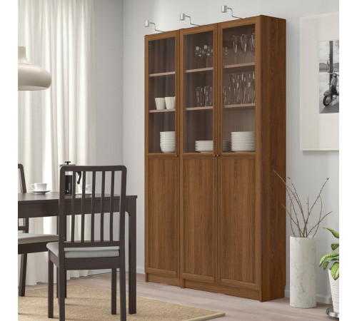 Kombinacja regałowa drz panel/szkl, imitacja brązowego orzecha BILLY / OXBERG 295.818.47