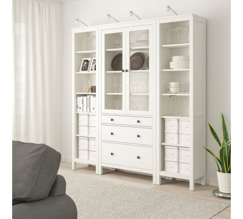 Kombinacja regałowa z drzw/szuf, biała bejca/szkło bezbarwne HEMNES 992.342.55