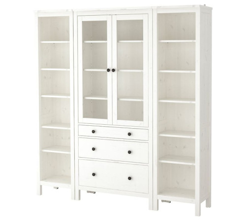 Kombinacja regałowa z drzw/szuf, biała bejca/szkło bezbarwne HEMNES 992.342.55