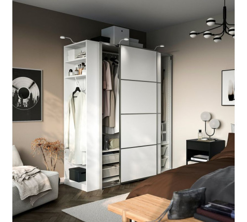 Szafa z przesuwanymi drzwiami, biały aluminium/biały biały PAX / MEHAMN 296.235.74