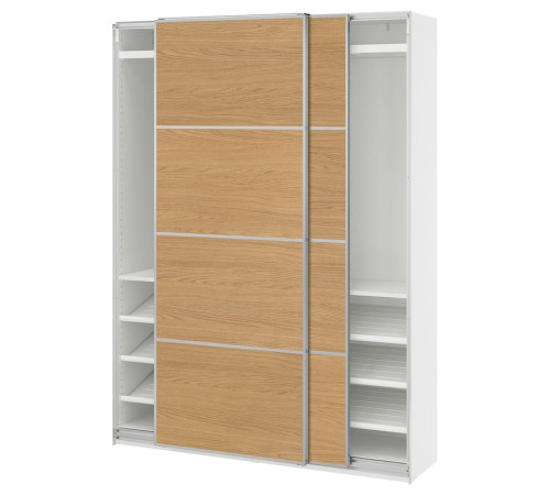 Szafa z przesuwanymi drzwiami, biały aluminium/2str imit. dębu PAX / MEHAMN 396.303.57