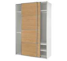 Szafa z przesuwanymi drzwiami, biały aluminium/2str imit. dębu PAX / MEHAMN 596.303.56
