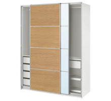 Szafa z przesuwanymi drzwiami, biały aluminium/imit. dębu lustro PAX / MEHAMN/AULI 696.303.65