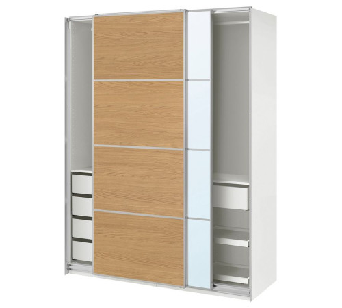 Szafa z przesuwanymi drzwiami, biały aluminium/imit. dębu lustro PAX / MEHAMN/AULI 696.303.65