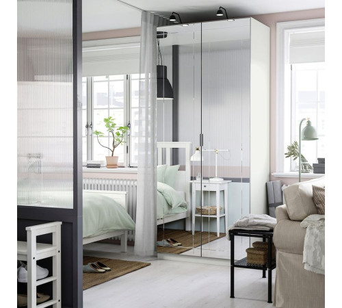 Kombinacja szafy, biały lustro/szary PAX / KAMMARTORP 795.724.21