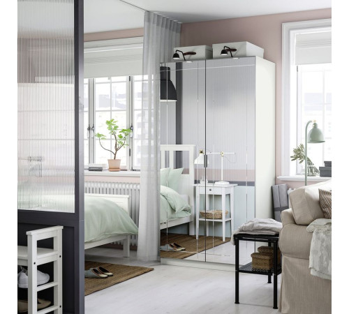 Kombinacja szafy, biały lustro/szary PAX / KAMMARTORP 895.724.25