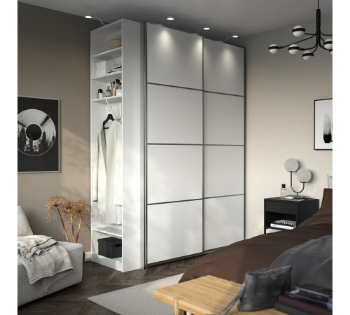 Szafa z przesuwanymi drzwiami, biały aluminium/biały biały PAX / MEHAMN 996.235.75