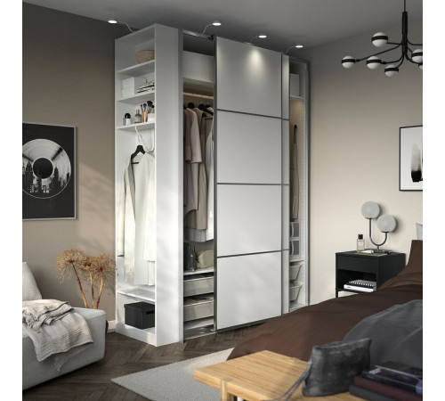 Szafa z przesuwanymi drzwiami, biały aluminium/biały biały PAX / MEHAMN 996.235.75