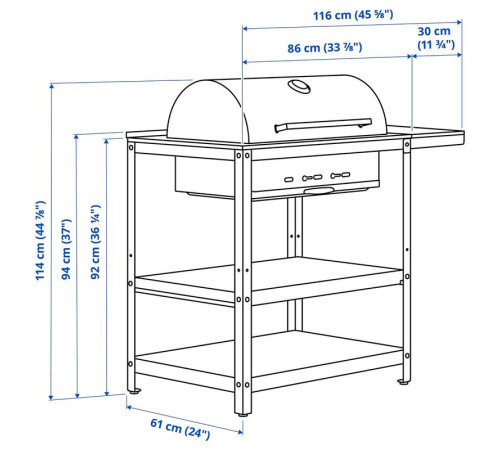 Grill na węgiel drzew stolik, stal nierdz/na zewnątrz GRILLSKÄR 294.952.13