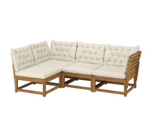 Sofa narożna 3-osobowa, na zewnątrz bejca jasnobrązowa/Kuddarna jasny szarobeżowy NÄMMARÖ 095.752.15