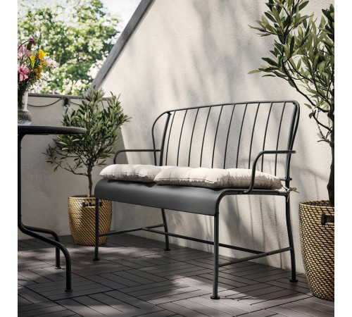 Sofa 2-osobowa, na zewnątrz, szary/Kuddarna jasny szarobeżowy LÄCKÖ 095.753.62
