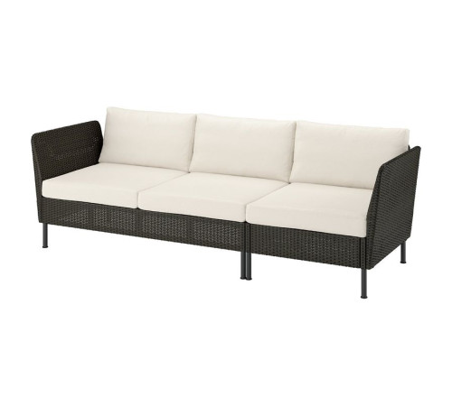 Sofa 3-osobowa, podłokietnik na zewnątrz/rattan z tworzywa sztu. ciemnoszary Frösön/Duvholmen beżowy VITTSKÄR 095.911.35
