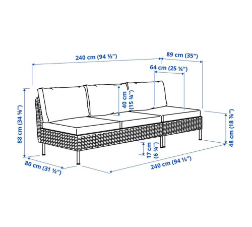 Sofa 3-osobowa, na zewnątrz rattan z tworzywa sztu. ciemnoszary/Frösön/Duvholmen beżowy VITTSKÄR 195.911.30