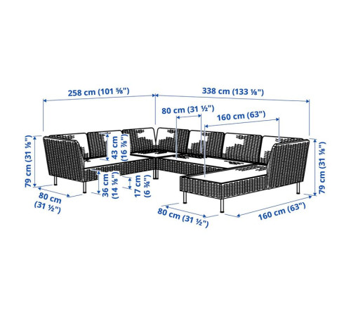 5-osobowy narożnik modułowy, na zewnątrz/technorattan ciemnoszary VITTSKÄR 195.912.48