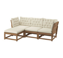 Sofa 3-osobowa, na zewnątrz z podnóżkiem/bejca jasnobrązowa Kuddarna jasny szarobeżowy NÄMMARÖ 295.752.24