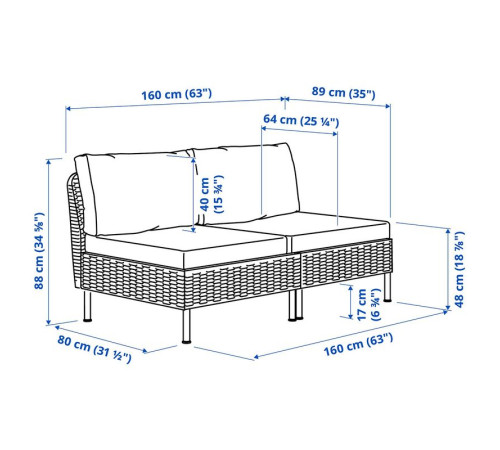 Sofa modułowa, 2-osobowa, na zewnątrz rattan z tworzywa sztu. ciemnoszary/Frösön/Duvholmen beżowy VITTSKÄR 295.910.64